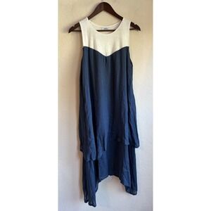 Idillio Positano 100% Linen Asymmetrical Midi Dress M Layered Lagenlook Italy